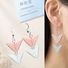 ▽フィンピアス ビーズステッチ ターコイズ ミント ハンドメイドピアス