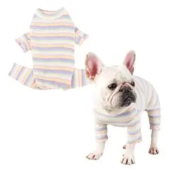 犬用ロンパース パジャマ S ピンク虹柄 綿 ドッグウェア