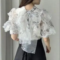 ナイスクラップ　前後2WAY ボウタイブラウス　リボン取外し可　シアーフリル