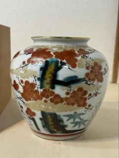 九谷焼　花瓶　梅の花　九谷 雄岳　木箱付き