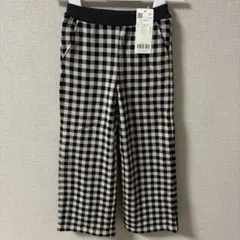 チェック柄ロングパンツ 110cm/黒白/トレンド/裏シャギー/ストレッチ