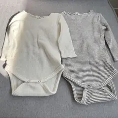 MONBÉBÉ リブ編み・ワッフル編みロンパース2点セット