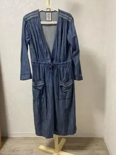 ✳︎お値下げ中✳︎ シャツワンピース　長袖　刺繍入り　ネイビー