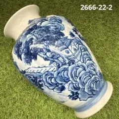 山水画 染付 六角形 花瓶 陶磁器 - メルカリ