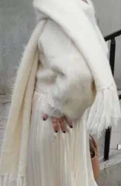 Noble新品アルパカ混シャギービッグマフラー白ホワイト