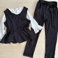 キッズ　パンツスーツ　ブラック　黒 セットアップ　3点セット　約150センチ
