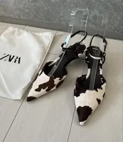 ZARA アニマル柄 牛 スリングバックパンプス 23.5cmのサムネイル