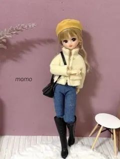 22cmドール服 ボアジャケット♡韓国っぽコーデ♡3点セット