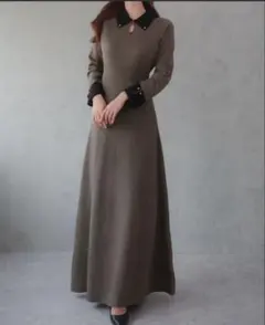 バイカラーセミフレアニットワンピース