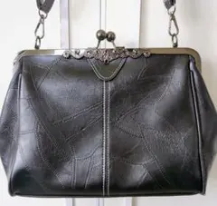 がま口　ショルダーバッグ　メタリック　ブラック