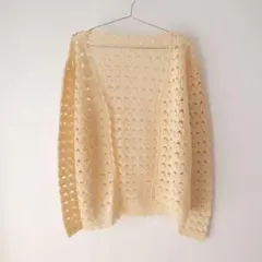 vintage 古着 クリームイエロー クロシェ ニット レース ボレロ