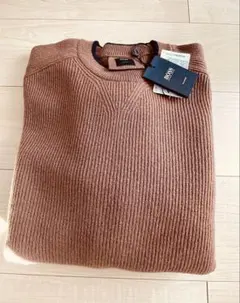 HUGO BOSSブラウン リブ編み ニットセーター 未使用タグ付き
