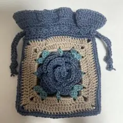 バラの巾着 かぎ編み ハンドメイド 編み物 小物 アクセサリー　ポーチ