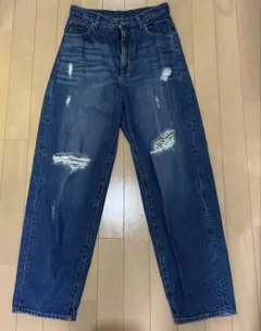 JEANASIS ダメージデニム S ハイウエスト ストレート インディゴ