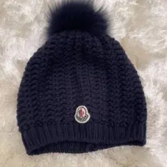 MONCLER ネイビー ニット帽 ポンポン付き キッズ - メルカリ