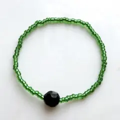ハンドメイド ビーズブレスレット クリアグリーン×ブラック シンプル 推し色