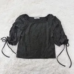 ワンアフターアナザーナイスクラップ　ラメトップス【F】パフ袖リボン　短丈