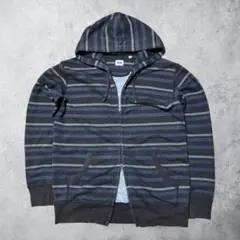 OLD UNIQLO ストライプ ダブルジップパーカー XL マルチボーダー