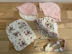 センスオブワンダー　ベビー用花柄帽子セット、汗取りパッド　オーガニックコットン