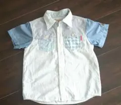 ミキハウス水色ギンガムチェック半袖シャツ 120サイズ