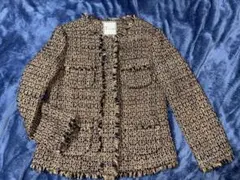 中古Tiaraノーカラーツイードジャケット S