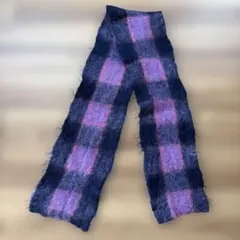 ピンク×パープルのチェック柄マフラー　歪みマフラー　防寒　マフラー　チェック柄