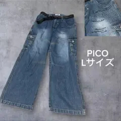 PIKO ピコ デカロゴ　カーゴデニムパンツ　ベルト　ジーンズ　y2k Lサイズ