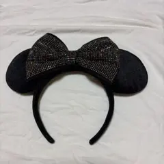 ミッキー耳カチューシャ 黒 ビーズ付き