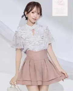 ミシェルマカロン ピンク 美脚エレガントツイードスカート