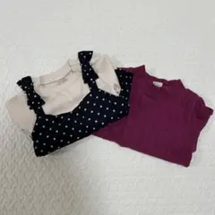 美品♡petit main ペプラムキャミT リブハイネックT 100cm 2P