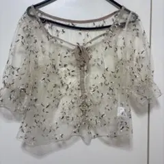 ベージュ シフォンブラウス パフスリーブ レディース 半袖