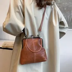 がま口型　ショルダーバック　2wey ヴィンテージスタイル　軽量　ハンドバッグ