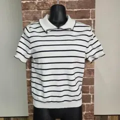 ZARA　ザラ　ポロシャツ　ホワイト　襟付き　ボーダー　ニット　半袖　Sサイズ