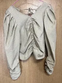 【超美品！】archives チェック柄ボリュームスリーブブラウス　トップス