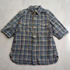 美品　KEARNEY HOUSE チェック柄シャツ　Ｌ　ブルー　半袖