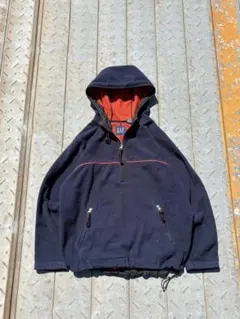 90s old gap アノラック フリース パーカー 黒 M相当 ドローコード