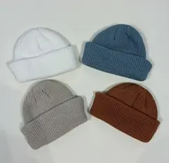 ベビーニット帽セット ホワイト・ベージュ・ブルー・ブラウン　3-12M 46㎝