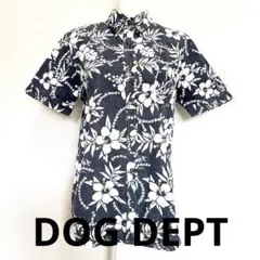 【ブランドDOG DEPT 】アロハシャツ ネイビー 花柄 犬柄 Lサイズのサムネイル