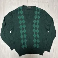 アーガイル セーター グリーン ウール