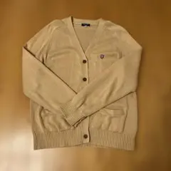 ベージュ 綿ニットカーディガン ボタン付き　綿100%ミルクティーベージュ