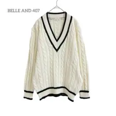 BELLE AND 407 コットンケーブルニット Vネック PO 日本製