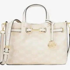マイケルコースハンドバッグロゴプリント　ライトクリーム