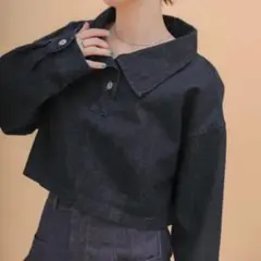 【sonさん着用】select MOCA ハーフボタンデニムショートトップス