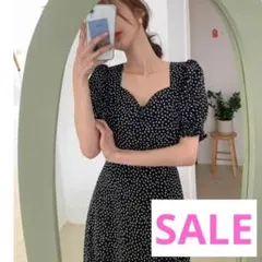 在庫処分セール　新品　Ｓハートネック　　花柄ワンピース　ロングワンピース　韓国