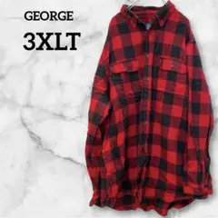 GEORGE 【3XLT】超ビッグサイズ 赤黒 チェック フランネルシャツ