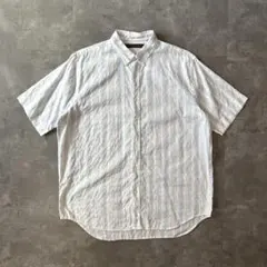 00s ペリーエリス 古着 ストライプ シアサッカーシャツ 半袖 L 白 水色