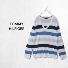 トミーヒルフィガー TOMMY 長袖 ニット ボーダー Vネック 綿100％ M
