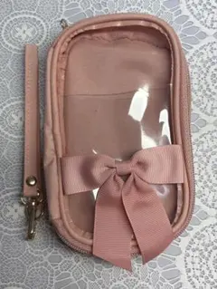 スリーコインズ 3coins リボン付きダブルアクスタポーチ ピンク (汚れ有)