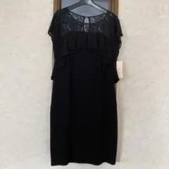 新品タグ付petirobe 膝丈 レースドレスワンピース 黒 結婚式お呼ばれ