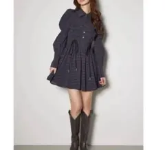 rienda フロントシャーリングリボンミニハーフシャツフレアワンピース